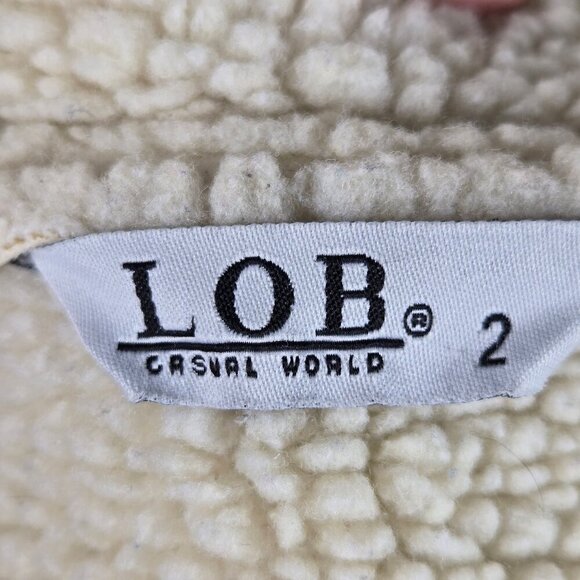 LOB Casual World Cream Colored Faux Suede Shearling Interior Button Front Jacket - Picture 9 of 12